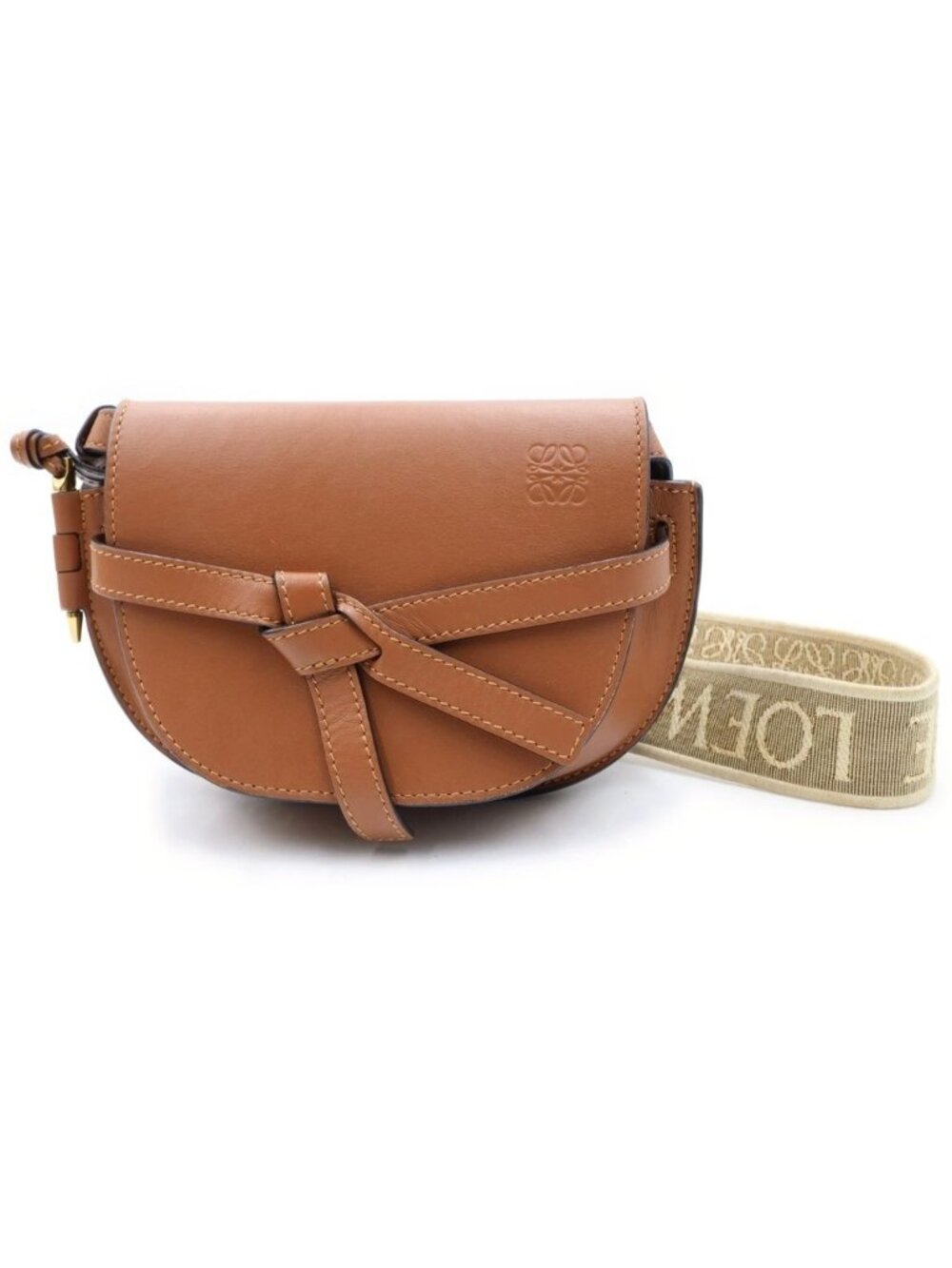 Loewe Gate Dual Mini Shoulder Bag Brown Leather Gold